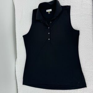 Greg Norman Black Collared Button Sleeveless Polo‎ Shirt Medium